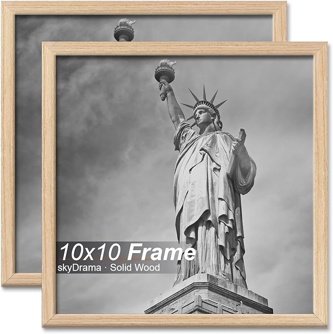 Natural Solid Wood 10x10 Picture Frame, Display 10 x 10 Inch Picture Poster Photo, Vertical & Horizontal Wall Hanging - 2 Pack/Natural/10 x10