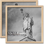 Natural Solid Wood 10x10 Picture Frame, Display 10 x 10 Inch Picture Poster Photo, Vertical & Horizontal Wall Hanging - 2 Pack/Natural/10 x10