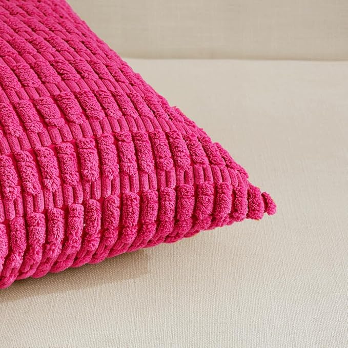 Fancy Homi 4 Packs Decorative Throw Pillow Covers for Living Room Couch Bed, Modern Farmhouse Boho Home Décor Accent Cushion Case, 20" x 20", Hot Pink