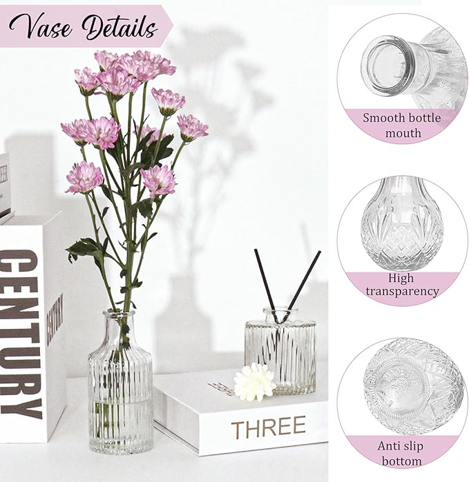 36Pcs Bud Vases Set Small Vintage Glass Bottles Clear Bud Vases in Bulk Multiple Shape Cute Glass Vases for Rustic Wedding Centerpieces Table Decorations and Home Decor(Clear)