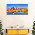 AIYISU Florida Skyline Wall Art USA City Poster Tampa Cityscape Picture Modern Office Wall Decor Blue Night Skyscraper Downtown River Reflection Painting Artwork for Living Room Decoration 20x40”