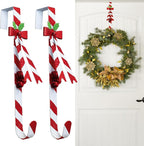 2 Pack Wreath Hangers for Front Door,Christmas Decoration Metal Over The Door Wreath Hanger Ornament,Candy Cane Wreath Hanger