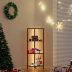 4 Tier Corner Shelf with LED Light,Bookcase for Small Spaces,Display Shelf,Narrow Bookshelf,Plant Stand,Rustic Brown and Black,Suitable for Bedroom,Living Room,Kitchen