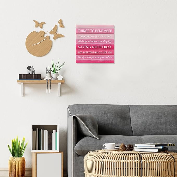 Inspirational Pink Wall Art Decor, Preppy Motivational Room Sign, Pink Positive Canvas Posters Art Work for Home Office Bedroom Living Room Kitchen Bathroom (8 X 8 Inches, Framed)