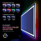 LOAAO 60X28 RGB LED Bathroom Mirror with Lights, Large, Anti-Fog, Dimmable Lighted Bathroom Vanity Mirror, Colorful Multiple Light Modes, RGB Backlit + Front Light, Memory Function