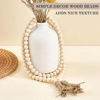 Farmhouse Decor, 59in Wooden Beads Garland with Tassels, Rustic Farmhouse Prayer Boho Beads for Coffee Table Wall Country Decor