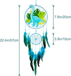 Basumee Dream Catcher for Kids Feather Dream Catchers Handmade Home Decor Wall Hanging with Double Ring for Nursery Bedroom Boys Room, Light Blue Dinosaur