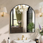 Sweetcrispy 31"x32" Arched Black Bathroom Mirrors for Wall, Bathroom Mirrors for Over Sink, Metal Framed with HD Shatter-Proof Glass for Entryway, Living Room, Bedroom