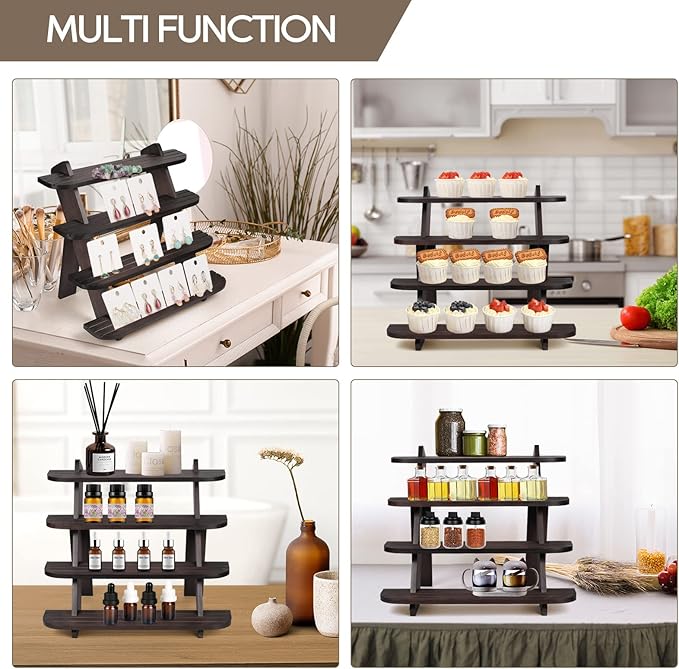 Wooden Cupcake Stand, 4 Tier Shelf Earring & Ring Holder Stands,Tiered Tray Stand Display Shelf Display Riser, Table Display Stand For Vendors, Perfume Organizer, Fragrance Shelf, Spice Rack