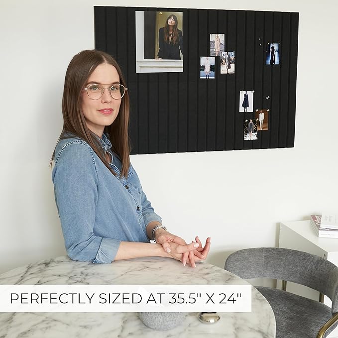Felt Bulletin Board 35" x 24" - Stylish Cork Board Alternative for Office & Wall Decor – 6 Customizable Adhesive Tiles w/Golden Pins are Perfect to Display Your Photos