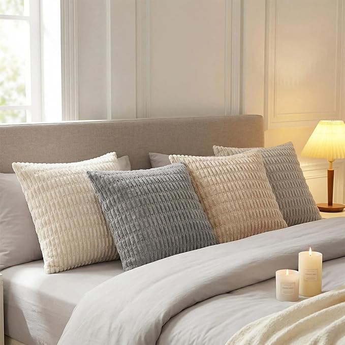 Fancy Homi 4 Packs Decorative Throw Pillow Covers for Living Room Couch Bed, Modern Farmhouse Boho Home Décor Accent Cushion Case, 12" x 12", Neutral