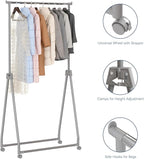 Whitmor Foldable Garment Rack - Rolling Clothes Rack - Adjustable Height Garment Rack, Heavy Duty Foldable Clothes Rack with Adjustable Hanging Rod for Home Office- Dark Grey