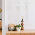 Jetec 3 Pcs Boho Macrame Dream Catcher Woven Wall Hanging Crescent Moon Star Sun Dreamcatcher with Long Tassel Large White Handmade Bohemian Home Decor Art Craft for Bedroom Room Decoration Gift