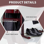 Suit Valet Stands with Hanger, Pant Hanger and Metal Shoe Rack Wood Modern Standing Hanger with Storage Organizer Clothing Rack for Entryway, Bedroom, Office Suit Stand(Standing Dark Brown)