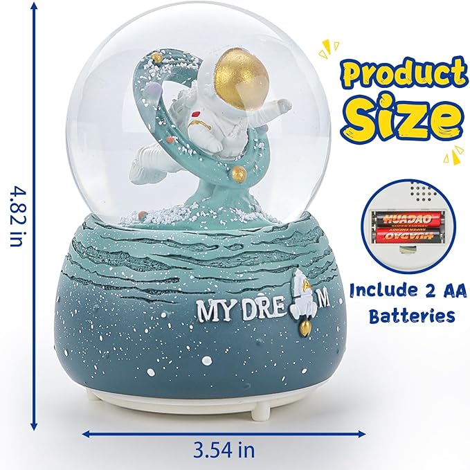Astronaut Snow Globes, 80MM Musical Glitter Snow Globe to Explore The Vast Starry Sky, Astronaut Musical Snowglobe