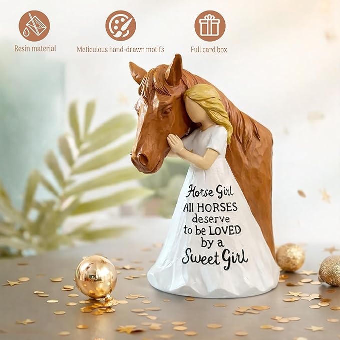 Girl and Horse Figurine – Horse and Girl Figurine, Equestrian Women Gifts, Gift for Horses Girls, Horses Lover Gifts for Girls, Equestrian Themed Gift for Women