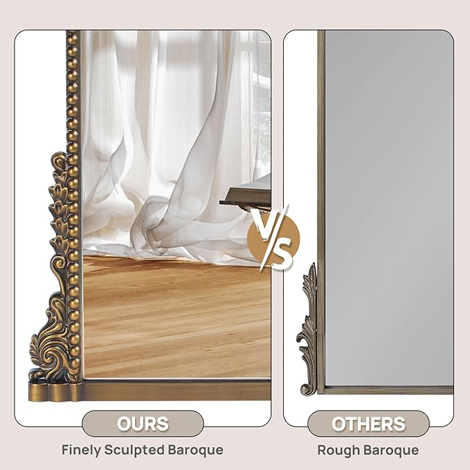 Vintage Baroque Arched Mirror - Traditional Ornate Antique Brass Wood Frame - 24"X32" - Perfect for Entryway, Fireplace, Living Room, Hallway, Bathroom