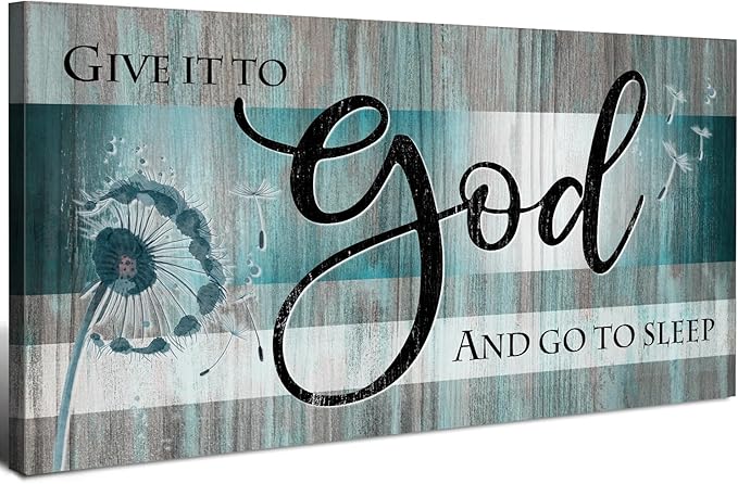 Extra Large Christian Wall Decor Scripture Wall Art Give It to God and Go to Sleep Bedroom Pictures Inspirational Bible Verses Wall Decor Turquoise Teal Religious Artwork Living Room Decoration 30x60"
