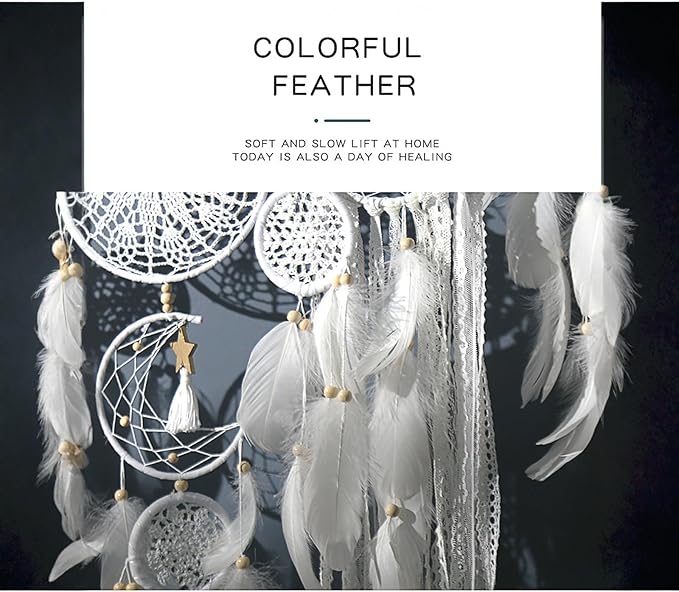 Dream Catcher Wall Decor,Large Boho Dream Catcher with Luxurious Feathers & Beads, Handmade Wall Hanging for Bedroom,Living Room, Gift Ready for Girls & Adults (White)
