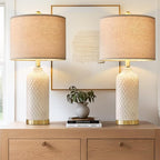 G-SAFAVA 24.25" Table Lamps Set of 2 Modern Ceramic Lamps for Living Room Bedside Lamp Gold for Night Stands Boho Bedroom Lamp Farmhouse Side End Table Lamps