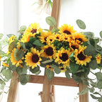 Artificial Sunflower Swag, 30Inch Decorative Flower Swag with Green Leaves Hanging Ornament Floral Swag Door Swag for Door Wedding Party Decoration
