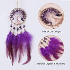 Pretty Jolly Small Tree of Life Crystal Stone Dream Catchers Purple Feathers Mini Dreamcatchers for Cars Rear View Mirror Hanging Decoration Good Luck Travel Charm Bedroom Ornaments for Women Girls