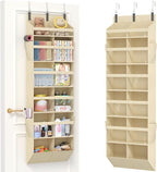 Lifewit 1 Pack Over the Door Organizer, Clear Window Hanging Storage with 4 Side Pockets, Anti Tilt 40 lbs Load Behind Door for Pantry, Nursery, Bathroom, Bedroom, Dorm, 12 Section, Beige