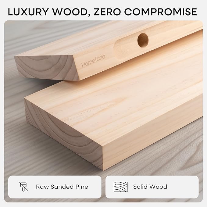Homeforia 20 inch Wood Floating Shelves, High End Solid Natural Wood 20inch Floating Shelf for Wall Mounted, Unfinished Wooden 20in Floating Shelves, Heavy Duty Bracket, 20 X 6.5 X 1.75 inch, Set of 4