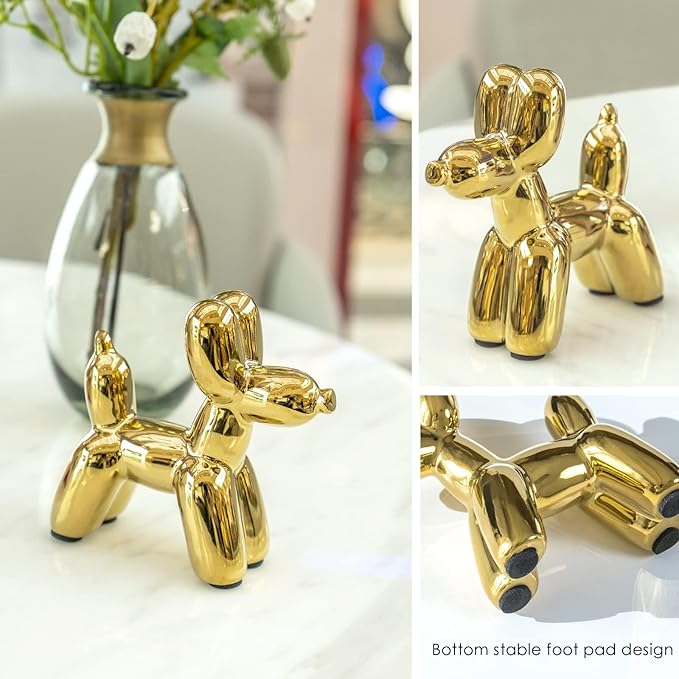 Notakia Cute Ceramics Balloon Dog Statue Crafts Gold Living Room Desktop Decorations,Handmade Modern Small Ceramic Animal Statue Ornament Gold Home Decor Accents