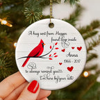 HYTURTLE Personalized Memorial Christmas Ornament Tree Decor Gifts for Family Loss of Loved One Mom Dad in Heaven, Sympathy Remembrance Bereavement Gifts, Cardinal Bird Custom Name Circle Ornament