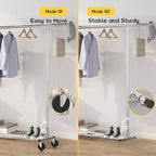 Clothing Garment Rack Capacity 550LBS Rolling Clothes Rack on Wheels - Heavy Duty Commercial Storage Organizer - Mobile Clothes Rack with Multifunctional Design (Silver)