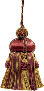 DÉCOPRO Elegant Hand-Crafted 4" (10cm) Key Tassel 3 1/2" Loop Accented with Crown Tassels Style KTAX4 Golden Brown Beige #LX09 (Golden Beige Dark Red Plum Purple) Set of 2