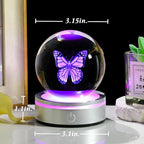Movdyka 3D Crystal Ball Figurine Butterfly Gifts for Women Men Decorations Night Light, Laser Engraved Butterfly Ornament Glass Snow Globe Room Art Decor Crafts