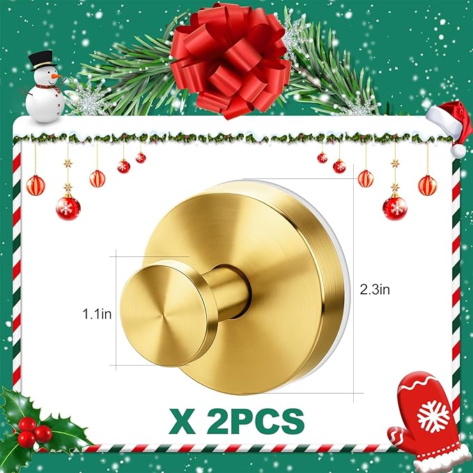 Wreath Hangers for Front Door, Suction Cup Hooks for Door Wreaths, No Damage Door Wreath Hanger for Over The Door/Glass Window/Outdoor, Christmas/Thanksgiving/Halloween/Holiday (Gold, 2-Pack)
