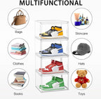2 Pack Clear Shoe Storage Boxes Stackable Acrylic Shoe Display Case, Large Plastic Shoe Box Sneaker Organizer Purse Organizer with Magnetic Door, Size 12 or 13