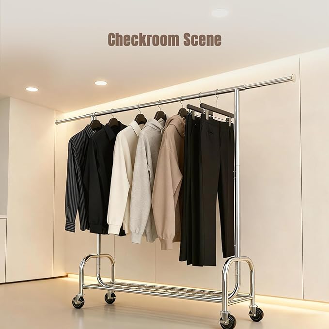 Clothing Garment Rack Capacity 530LBS Rolling Clothes Rack on Wheels - Heavy Duty Commercial Storage Organizer - Portable Hanging Garment Rack For Clothes