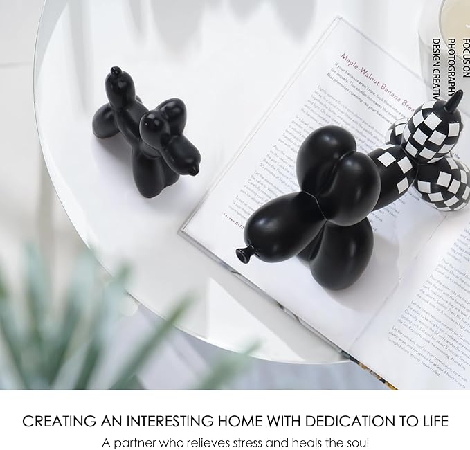 Notakia Cute Ceramics Black Balloon Dog Statue Crafts Living Room Desktop Decorations,Handmade Modern Small Ceramic Animal Statue Ornament Home Decor Accents