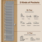 MISSLO 12 Tier Over the Door Shoe Organizer Breathable Mesh Hanging Shoe Rack for Closet Storage Shoe Holder for Door Fit 24 Pairs Sandals, Heels, Boots (Grey)