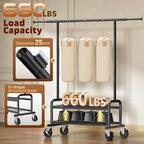 Heavy Duty Clothes Rack - Load 660 LBS, Rolling Clothing Rack for Hanging Clothes with Lockable Wheels & Shelves, Portable Garment Rack for Bedroom, Laundry, Living Room (Modern, Black)