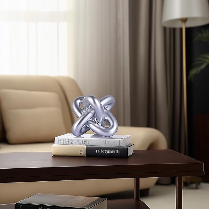 DOVDOV Silver Knot Sculpture, Three Knot Sculpture Silver Home Decor Accent, Suitable for Rustic Style Coffee Tables, Living Room Dining Tables, entryway Shelves, and Small Decorations.