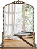Vintage Baroque Arched Mirror - Traditional Ornate Antique Brass Wood Frame - 24"X32" - Perfect for Entryway, Fireplace, Living Room, Hallway, Bathroom