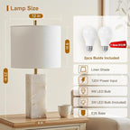 Scenekoy Alabaster Table Lamp Set of 2 with Night Light for Bedroom Living Room, 23" Rotary Switch Bedside Lamp with Linen Shade, Modern Nightstand Lamps for Room Office Dorm (Bulb Included)