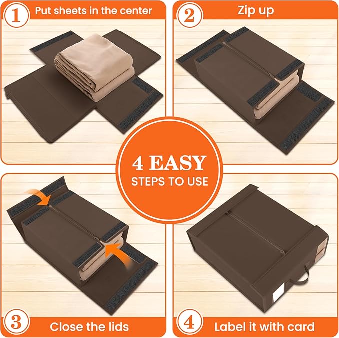 WOWBOX Sheet Organizers and Storage,Closet Bed Sheet Organizer Under Bed Storage and Organization with Label Cards & Clear Window for Bedding Sheets,Duvet Covers,Blankets (6 Pack，Brown)