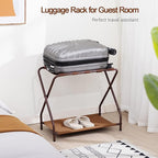 AMHANCIBLE Luggage Rack, Set of 2, Foldable Suitcase Stands for Guest Room, Metal Luggage Holder with Storage Shelf for Bedroom, Hotel, Easy Assemble, Bronz HLR02BZ