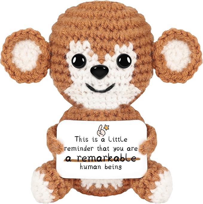 DAFURIET Gifts for Him/Her: Stuffed Animal Women/Men Thank You Present, Handmade Positive Crochet Monkey Emotional Birthday Mother's Day Easter Retirement Gifts for Teacher Friend Coworker Couple