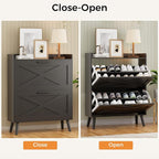 32" W Farmhouse Shoe Storage Cabinet with 2 Flip Drawers and Barn Door Design, Adjustable Shelves, Modern Hidden Slim Narrow Shoe Rack Cabinet for Entryway, Foyer, Hallway, Living Room, Black