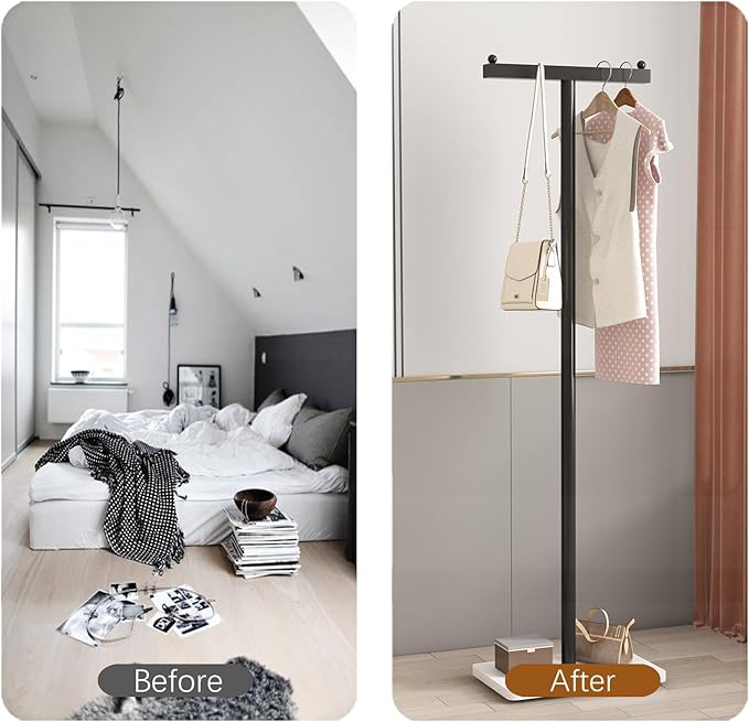 Freestanding Coat Racks with Marble Base Heavy Duty Clothes Rack Stand for Entryway, Bedroom, Living Room, Boutiques-15.7''L,BLACK