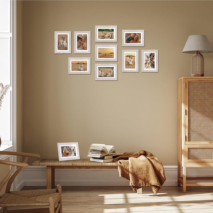 Lyeasw 5x7 Picture Frame 15 Pack, Display Pictures 4x6 with Mat or 5x7 without Mat, Beige Bulk Photo Frames for Wall or Tabletop