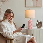 USumkky 20.5" Pink Table Lamps Set of 2,Modern Farmhouse Bedside Lamps - Ceramic Nightstand Lamps for Bedroom,Boho Living Room End Tables,Small Office Desk Lamp