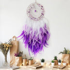 Purple Dream Catcher Wall Decor Feather Dream Catchers with Crystal Pendant Handmade Dreamcatcher Wall Hanging Ornament for Bedroom Living Room Home Decor